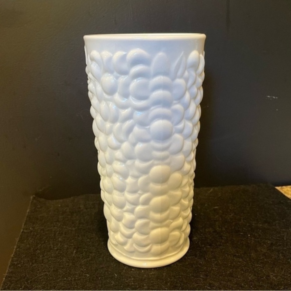 Vintage Textured Fruit Pattern Milk Glass Vase - Picture 6 of 14